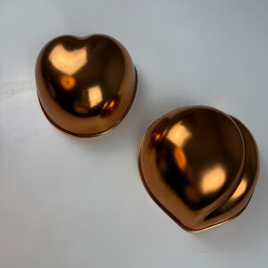 Vintage 70's copper-coloured aluminum plum peach shaped jello molds set of 2.